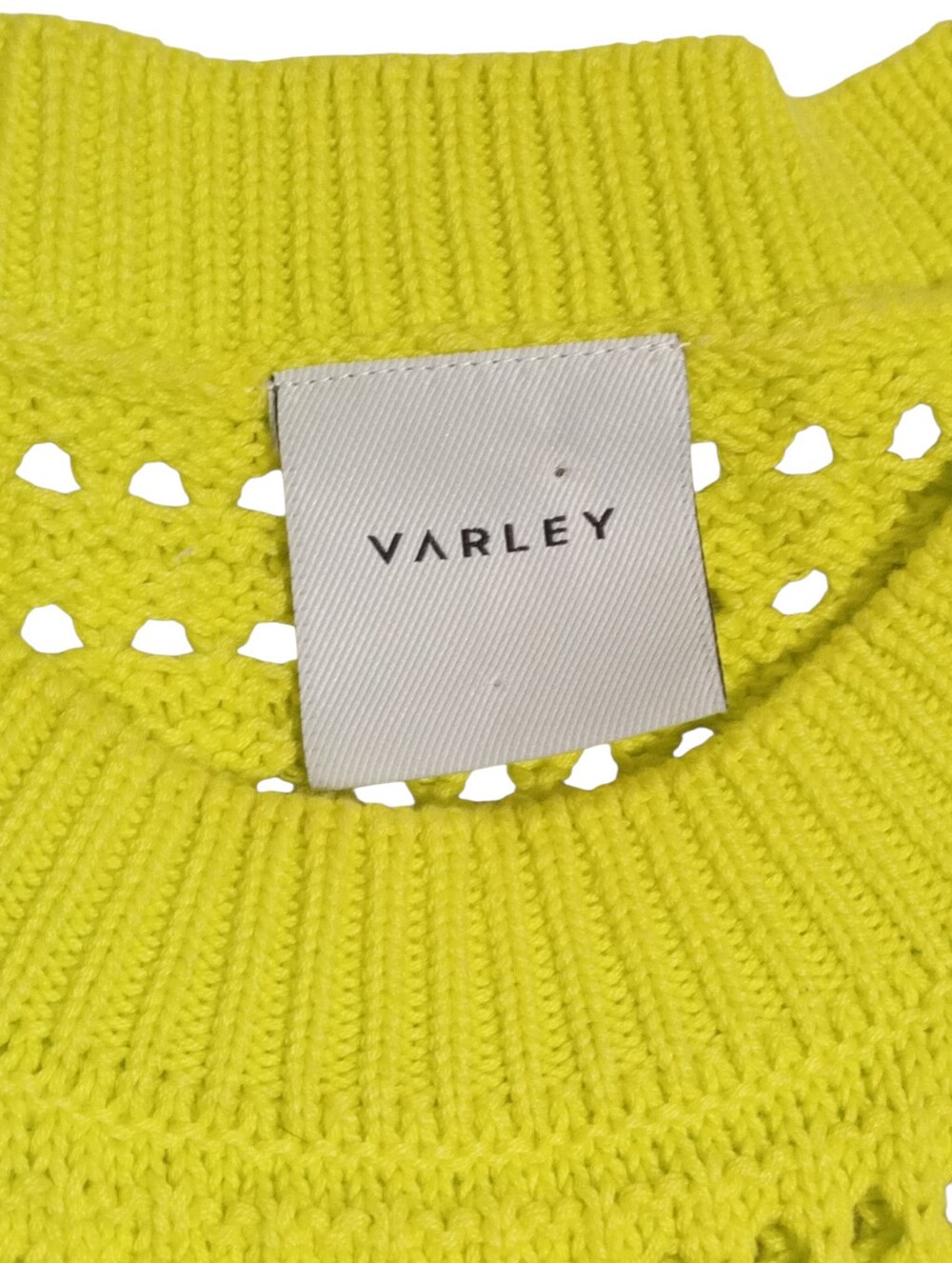 Varley Lime Crochet Side Slit Sleeveless Knit Vest Tank Top Open Stitch Sz S - Picture 3 of 8